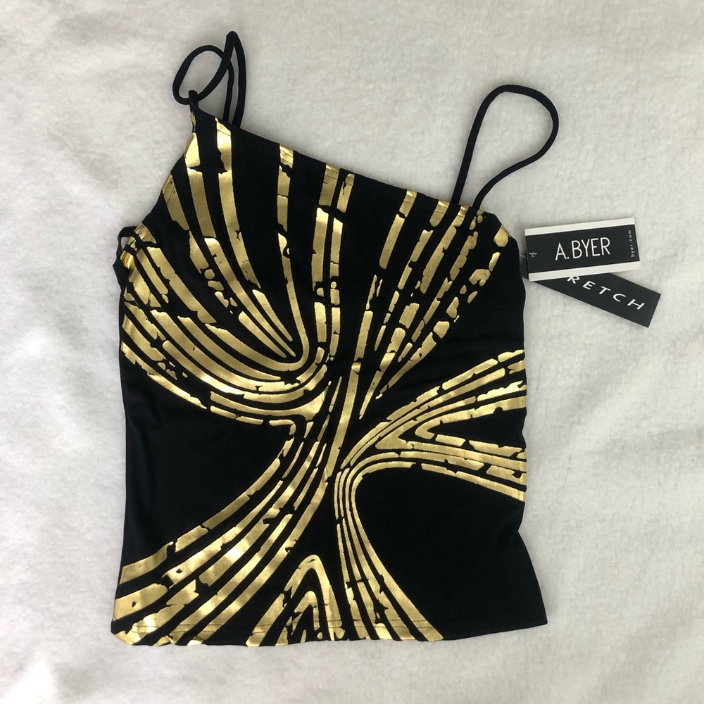 Gold Metallic Design Asymmetric Tank Top